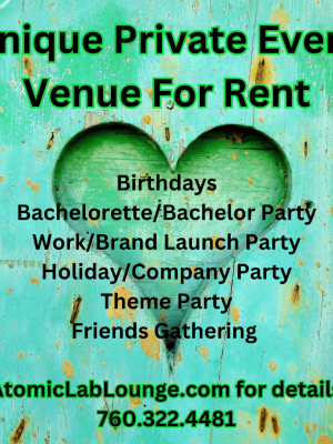 Turquoise heart board advertising private event venue